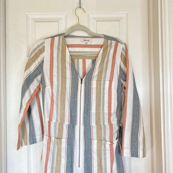 MADEWELL V-Neck Tie-Waist Jumpsuit Cotton Summer Beachy Size 2 Coastal Striped - Picture 5 of 11